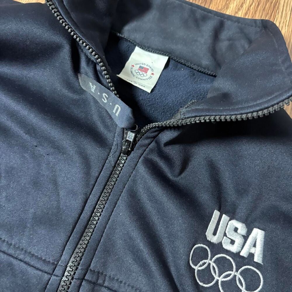Vintage Olympic Track Jacket Men’s XL Black Full Zip Athletic Team USA Style